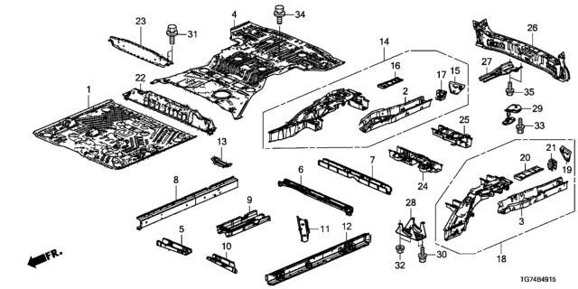 2020 Honda Pilot 5 Door EX (AWD/SENSING) KA 6AT Floor Panels Diagram