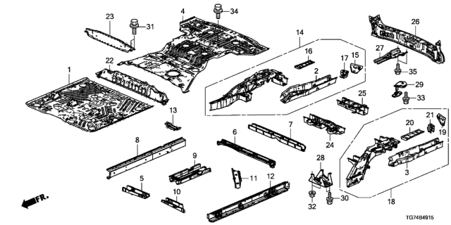 2017 Honda Pilot Bracket, L. RR. Bumper Beam Diagram for 65683-TG7-A00ZZ