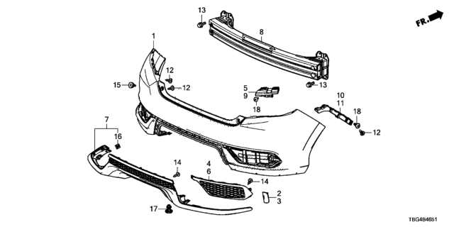 2019 Honda Civic Face, Rear Bumper Diagram for 04715-TBJ-A00ZZ