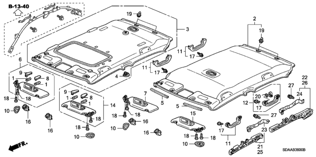 2007 Honda Accord Sunvisor Assembly, Driver Side (Clear Gray) (Mirror) Diagram for 83280-SDB-A03ZA