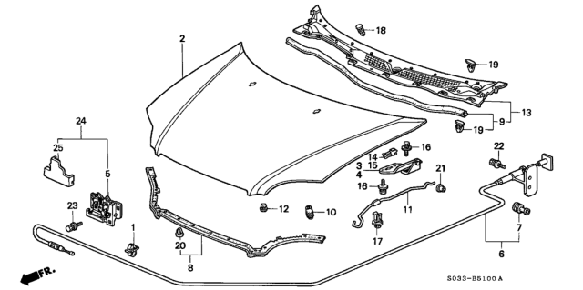 1997 Honda Civic 3 Door CX KA 4AT Hood Diagram