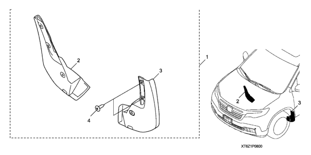 2017 Honda Ridgeline 4 Door RTL (AWD) KA 6AT Splash Guards (Front) Diagram