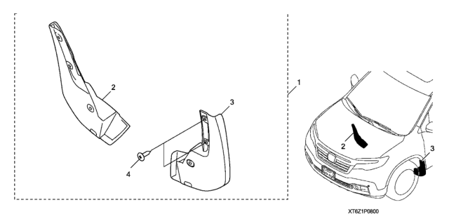 2019 Honda Ridgeline Splash Guards (Front) Diagram