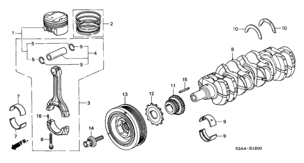 2005 Honda S2000 2 Door S2000 KA 6MT Piston - Crankshaft Diagram