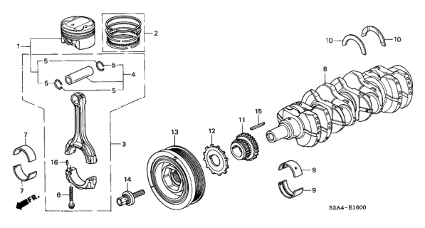 2002 Honda S2000 Piston Set B (Std) Diagram for 13020-PCX-A03