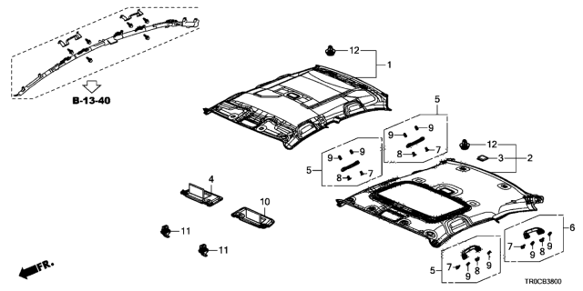 2014 Honda Civic 4 Door LX KA 5MT Roof Lining Diagram