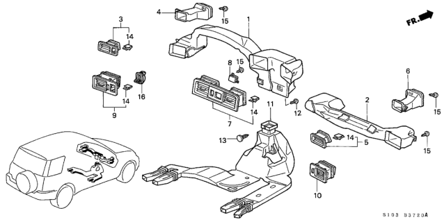 1997 Honda CR-V Garnish Assy., Defroster *NH264L* (Passenger Side) (CLASSY GRAY) Diagram for 77475-S10-A01ZA