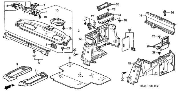 2001 Honda Accord Rear Tray - Side Lining Diagram