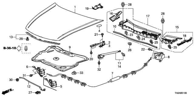 2012 Honda Accord 4 Door LX KA 5MT Engine Hood Diagram