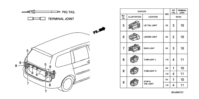2009 Honda Odyssey 5 Door EX KA 5AT Electrical Connector (Rear) Diagram