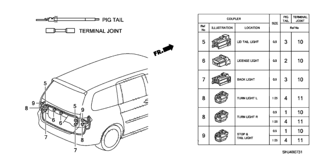 2008 Honda Odyssey Electrical Connector (Rear) Diagram