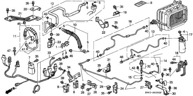 1992 Honda Accord A/C Hoses - Pipes Diagram