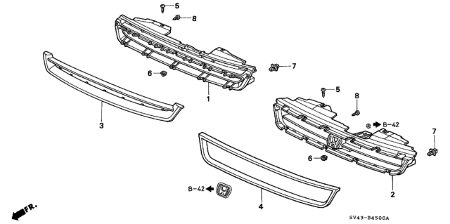 1994 Honda Accord Molding, FR. Grille *YR505M* (CASHMERE SILVER METALLIC) Diagram for 75120-SV4-003ZK