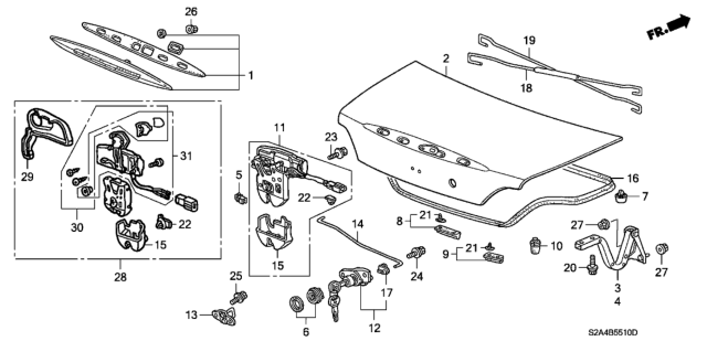 2003 Honda S2000 Spring, L. Trunk Opener Diagram for 74872-S2A-000