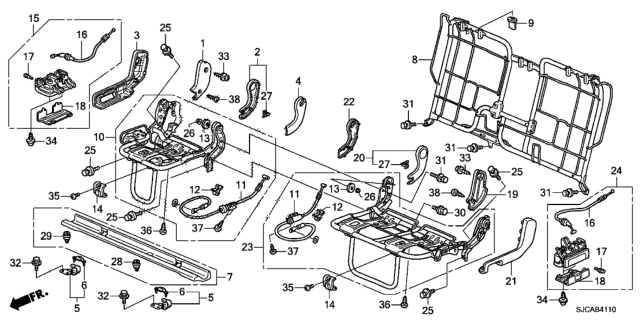 2014 Honda Ridgeline 4 Door RTL (SUNROOF) KA 5AT Rear Seat Components Diagram