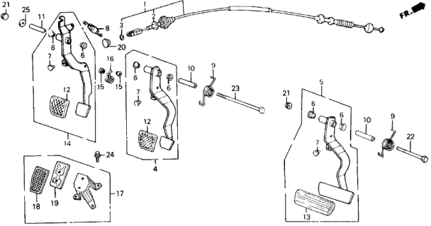1989 Honda Accord 2 Door SEI KA 5MT Brake & Clutch Pedal Diagram