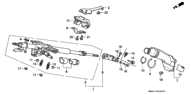 1990 Honda Accord Column Assembly, Steering Diagram for 53200-SM4-A03