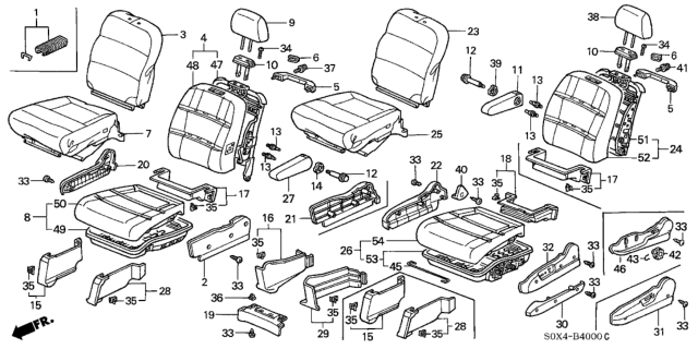 2000 Honda Odyssey 5 Door EX (NAVIGATION) KA 4AT Front Seat Diagram