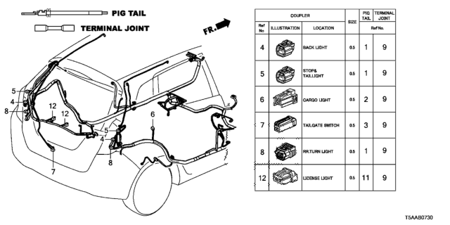 2020 Honda Fit Electrical Connector (Rear) Diagram