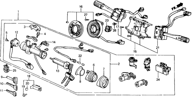 1989 Honda Prelude Lock Assy., Steering Diagram for 35100-SF1-A01