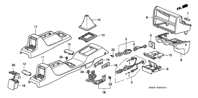 1991 Honda Civic 3 Door SI KA 5MT Console Diagram