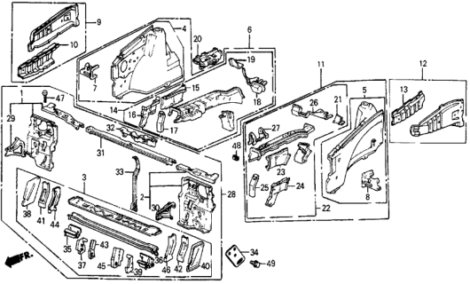 1985 Honda Civic Panel Set, Right Front Bulkhead Diagram for 04601-SB6-660ZZ