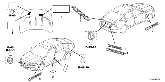 2021 Honda Accord Hybrid Emblem, Driver Side Diagram for 75729-TWA-A01