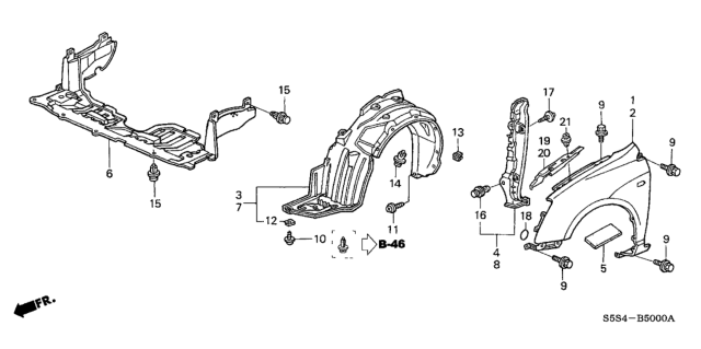 2004 Honda Civic Protector, FR. Fender Diagram for 91609-S6D-E00