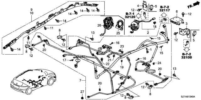 2016 Honda CR-Z Wire Harness, Center Floor Diagram for 77962-SZT-A14