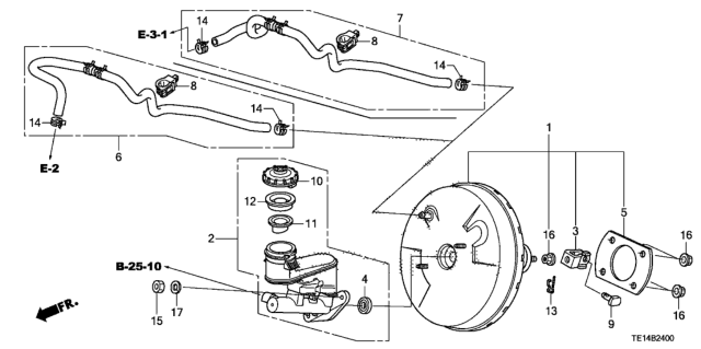 2012 Honda Accord 2 Door EX-L KA 5AT Brake Master Cylinder  - Master Power Diagram