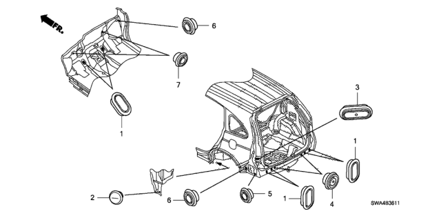 2010 Honda CR-V 5 Door EX-L (2WD) KA 5AT Grommet (Rear) Diagram