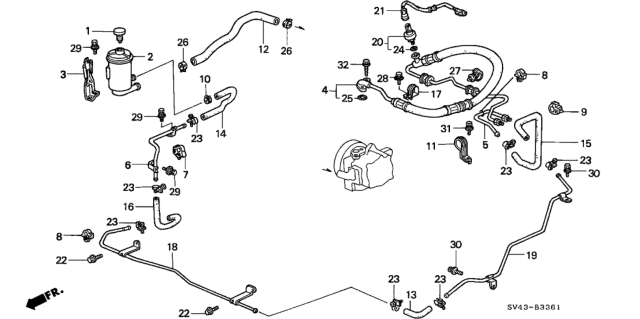 1995 Honda Accord P.S. Hoses - Pipes (V6) Diagram