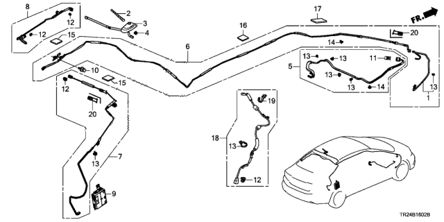 2013 Honda Civic Feeder Assembly, Roof Diagram for 39160-TR2-A01