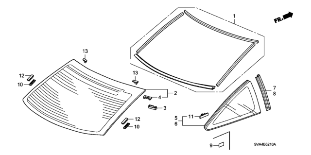 2008 Honda Civic Rubber Set, RR. Windshield Dam Diagram for 04733-SVA-A00