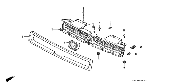 1991 Honda Accord 4 Door LX KL 5MT Front Grille Diagram