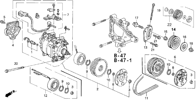 1994 Honda Civic A/C Compressor (Sanden) Diagram