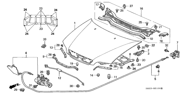 1998 Honda Odyssey Wire Assembly, Hood Diagram for 74130-SM1-A01