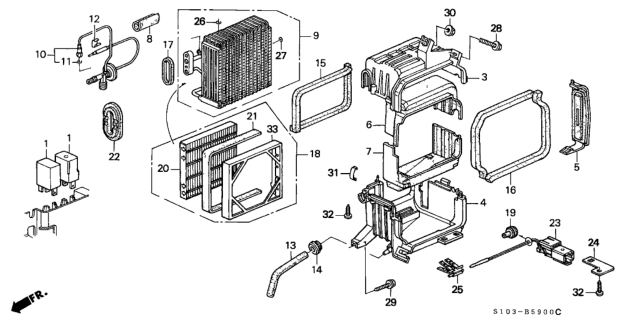 2000 Honda CR-V A/C Cooling Unit Diagram