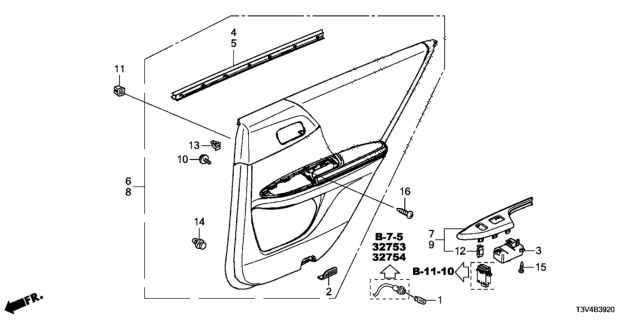2014 Honda Accord Weatherstrip, L. RR. Door (Inner) Diagram for 72875-T2A-A01