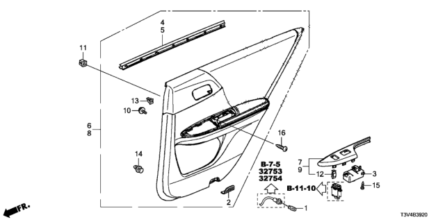 2014 Honda Accord Switch Assembly, Power Window Rear Diagram for 35770-T2A-A01