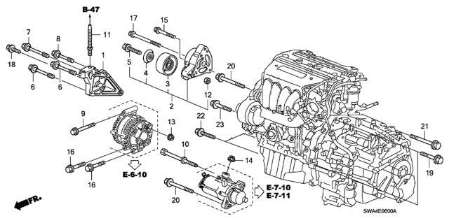 2007 Honda CR-V Bracket, Engine Side Mounting Diagram for 11910-RZA-000