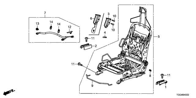 2019 Honda Civic 5 Door TYPE R (TOURING) KA 6MT Front Seat Components (Passenger Side) (Manual Seat) Diagram
