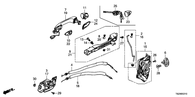 2021 Honda Ridgeline Handle Complete Driver Side (Platinum White Pearl) Diagram for 72181-TG7-A81ZP
