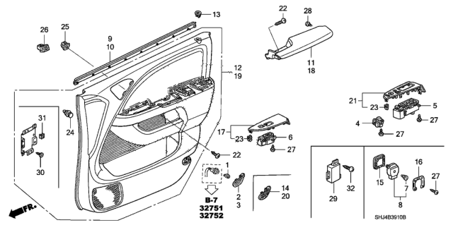 2007 Honda Odyssey 5 Door EXL-T KA 5AT Front Door Lining Diagram