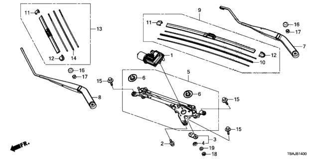2019 Honda Civic 4 Door TOUR (TURBO) KL CVT Front Windshield Wiper Diagram