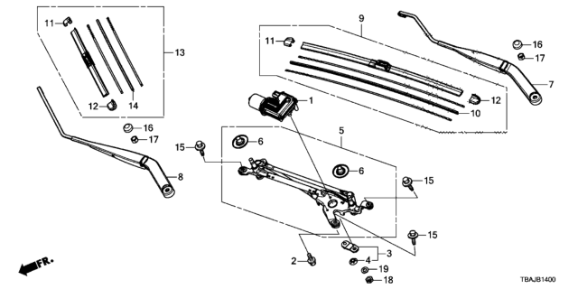 2019 Honda Civic Front Windshield Wiper Diagram