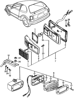 1974 Honda Civic 2 Door ** (1200) ** 4MT Rear Side Marker - Back-Up Light Diagram