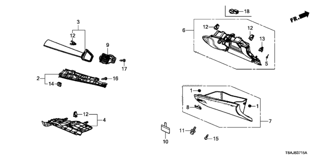 2018 Honda Civic Instrument Panel Garnish (Passenger Side) Diagram