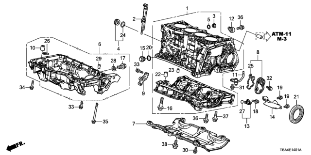 2016 Honda Civic 4 Door LX (AEP ENGINE/6MT) KA 6MT Cylinder Block - Oil Pan (2.0L) Diagram