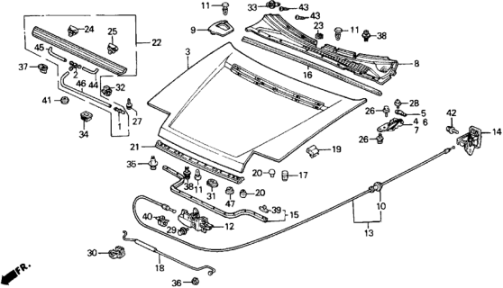 1988 Honda Prelude Hood Diagram for 60100-SF1-A00ZZ